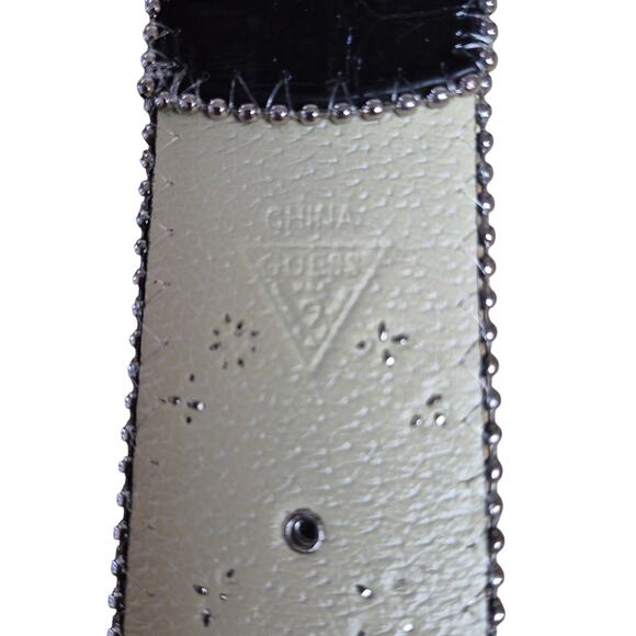 Guess Black Rhinestone Studded Beads Bling Faux Patent Leather Belt 34 - 38 - Picture 3 of 5